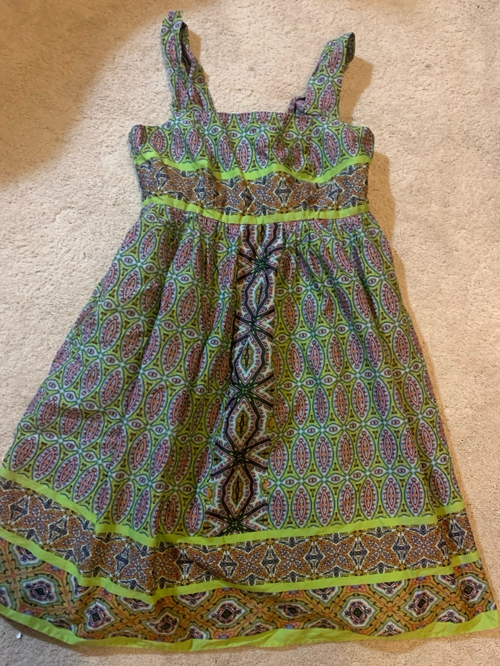 Vintage Y2K Taylor Green Patterned Sundress with Strap Detail